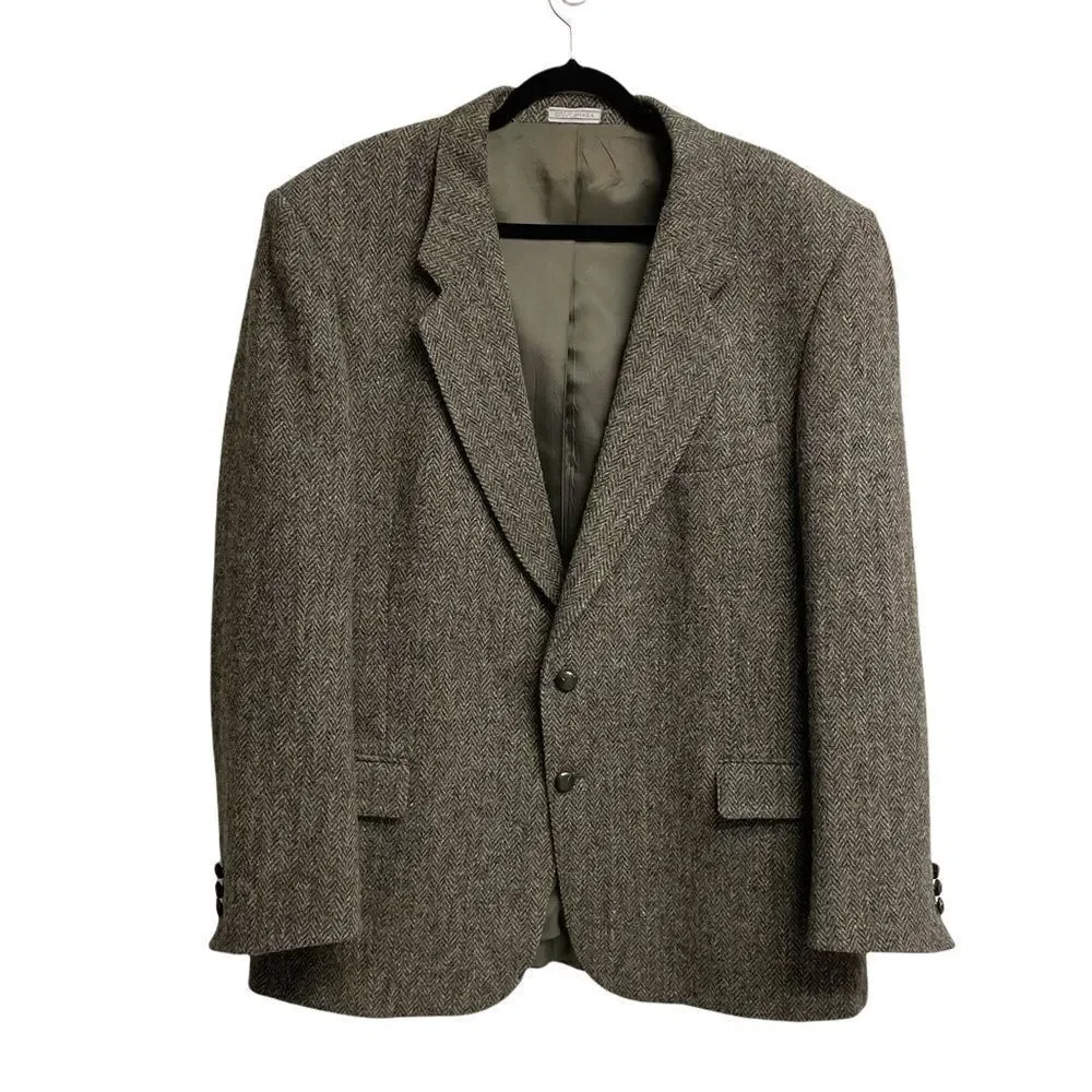 HARRIS TWEED Vintage Hand Woven Wool Sports Coat Jacket Blazer 46L